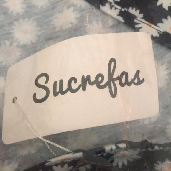 Sucrefas Navy Floral V-Neck A-Line Dress Size Medium - Picture 5 of 7